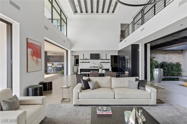 Interior, Kitchen, Living room, Marble Walls, Pendant Lights, Wood Texture Flooring