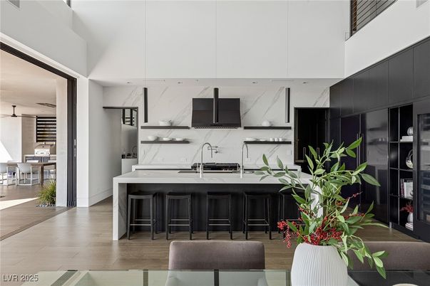 Interior, Kitchen, Marble Walls, Wood Texture Flooring