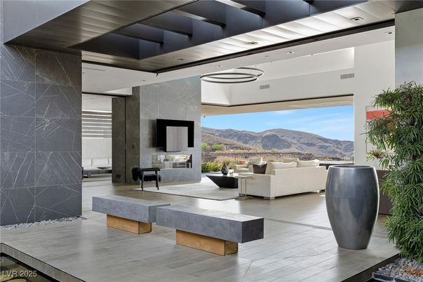 Fireplace, Interior, Living room, Marble Walls, Pendant Lights, Wood Texture Flooring