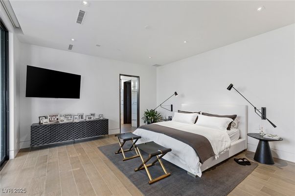 Bedroom, Interior, Recessed Lighting, Wood Texture Flooring