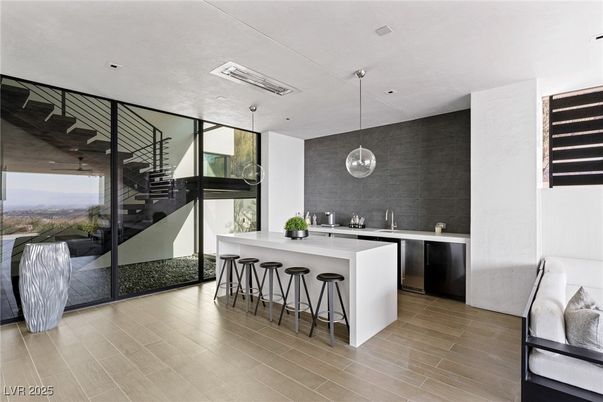 Interior, Kitchen, Pendant Lights, Recessed Lighting, Wood Texture Flooring