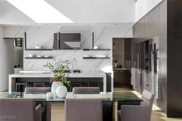 Interior, Kitchen, Marble Walls, Wood Texture Flooring