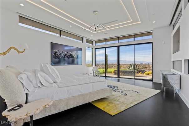 Bedroom, Interior, Pendant Lights, Recessed Lighting, Wood Texture Flooring