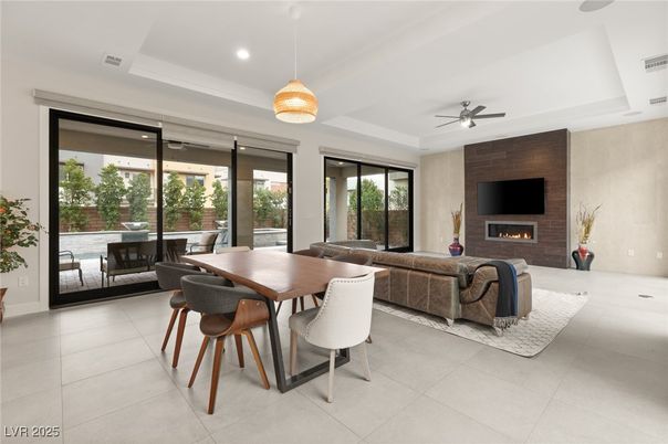 Dining room, Fireplace, Interior, Living room, Pendant Lights, Recessed Lighting