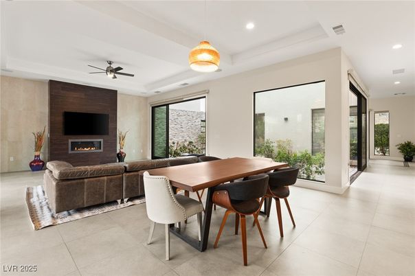 Dining room, Fireplace, Interior, Living room, Pendant Lights, Recessed Lighting