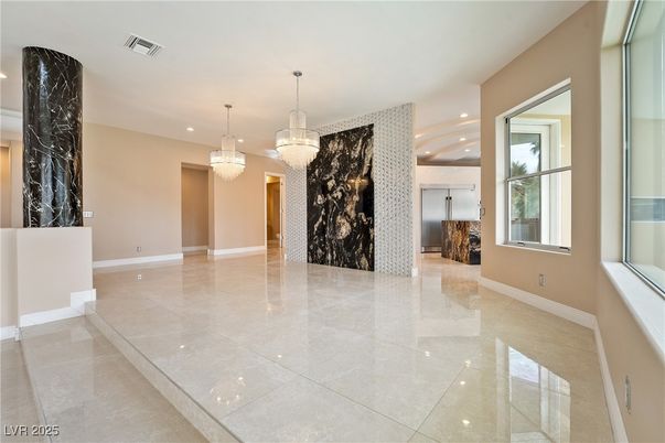 Chandelier, Empty room, Fireplace, Interior, Recessed Lighting