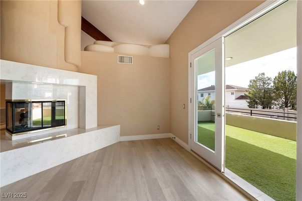 Fireplace, Interior, Recessed Lighting, Wood Texture Flooring