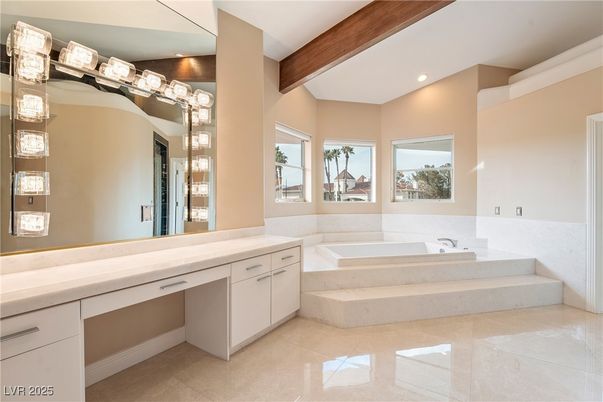 Bathroom, Interior, Recessed Lighting, Wooden Beams