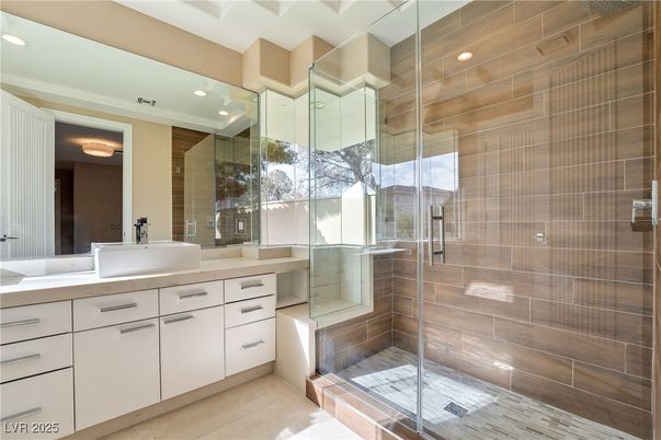 Bathroom, Dual Sink Vanities, Glass Shower, Interior, Recessed Lighting