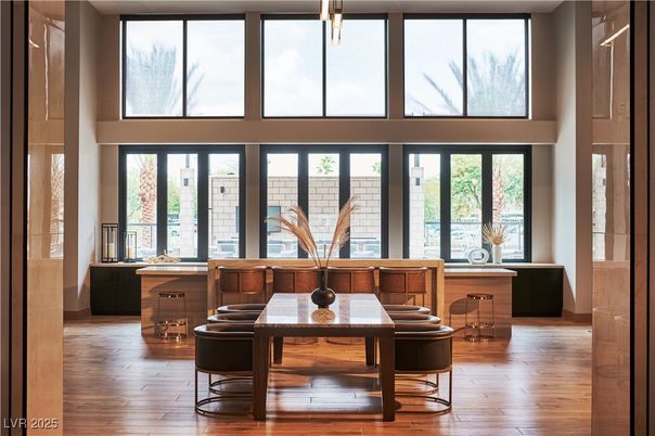 Dining room, Interior, Pendant Lights, Wood Texture Flooring