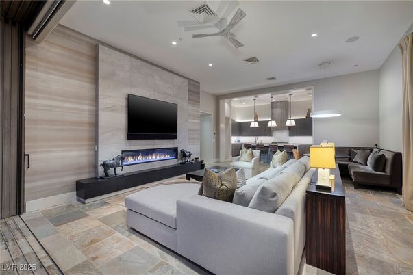 Dining room, Fireplace, Interior, Living room, Pendant Lights, Recessed Lighting
