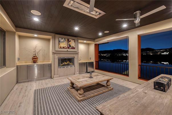 Fireplace, Interior, Recessed Lighting, Wooden Ceilings, Wood Texture Flooring