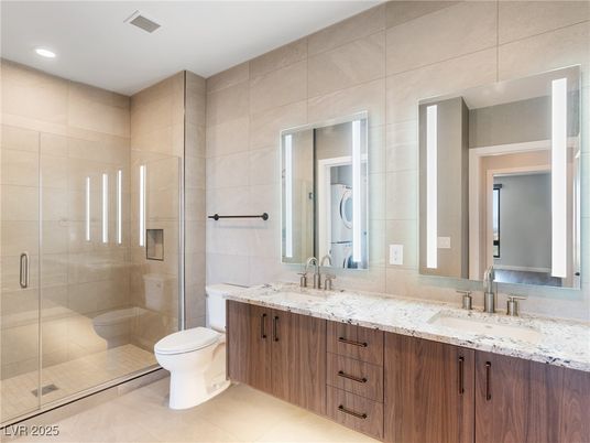 Bathroom, Dual Sink Vanities, Glass Shower, Interior, Recessed Lighting