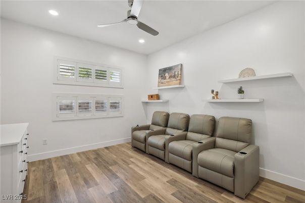 Home Theatre Room, Interior, Recessed Lighting, Wood Texture Flooring