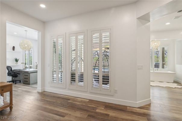 Bathroom, Chandelier, Interior, Recessed Lighting, Wood Texture Flooring