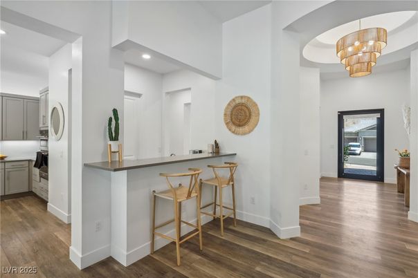 Chandelier, Interior, Kitchen, Recessed Lighting, Wood Texture Flooring