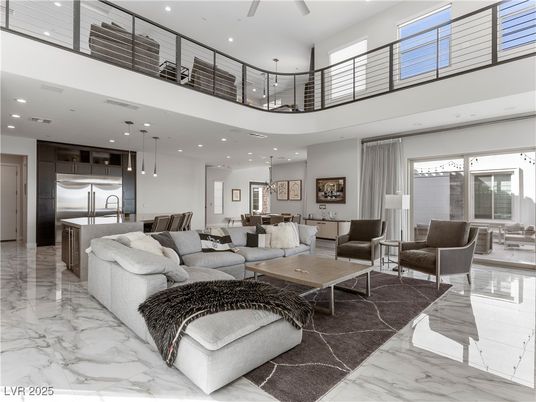 Dining room, Interior, Kitchen, Living room, Marble, Pendant Lights, Recessed Lighting, Stainless Steel Appliances