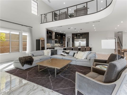Interior, Kitchen, Living room, Marble, Pendant Lights, Recessed Lighting, Stainless Steel Appliances