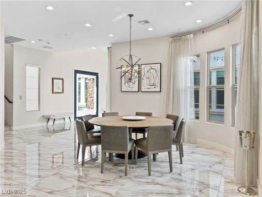 Dining room, Interior, Marble, Pendant Lights, Recessed Lighting