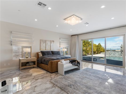 Bedroom, Interior, Marble, Recessed Lighting
