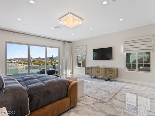 Bedroom, Chandelier, Interior, Marble, Recessed Lighting, Water