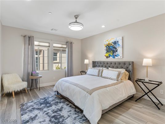 Bedroom, Interior, Recessed Lighting, Wood Texture Flooring