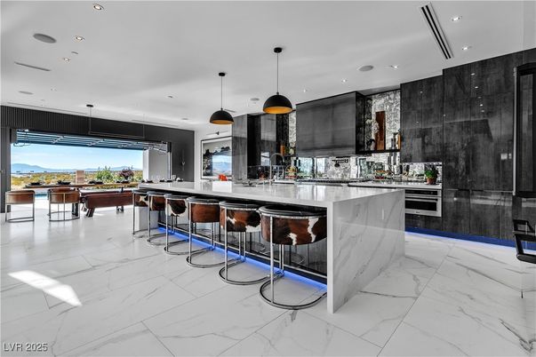 Interior, Kitchen, Marble, Pendant Lights, Recessed Lighting