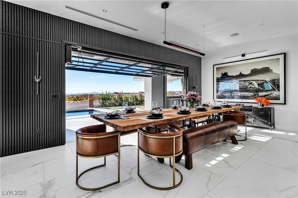 Dining room, Interior, Marble, Pendant Lights, Recessed Lighting
