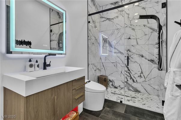 Bathroom, Glass Shower, Interior, Marble Walls
