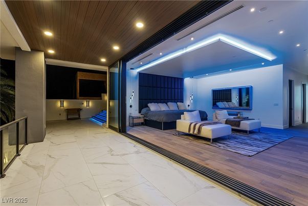 Bedroom, Interior, Marble, Recessed Lighting, Wood Texture Flooring