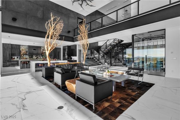 Chandelier, Fireplace, Interior, Living room, Marble, Recessed Lighting