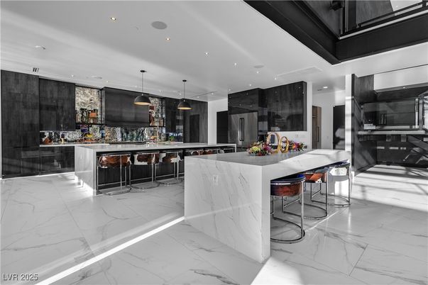 Interior, Kitchen, Marble, Pendant Lights, Recessed Lighting, Stainless Steel Appliances