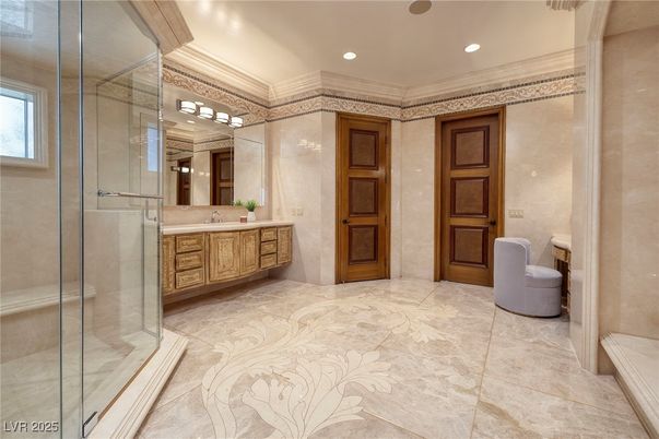 Bathroom, Glass Shower, Interior, Recessed Lighting