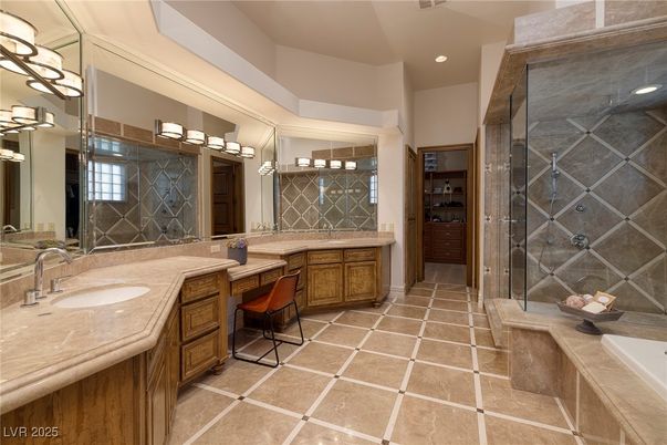 Bathroom, Dual Sink Vanities, Glass Shower, Interior, Recessed Lighting