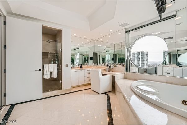 Bathroom, Dual Sink Vanities, Glass Shower, Interior, Recessed Lighting