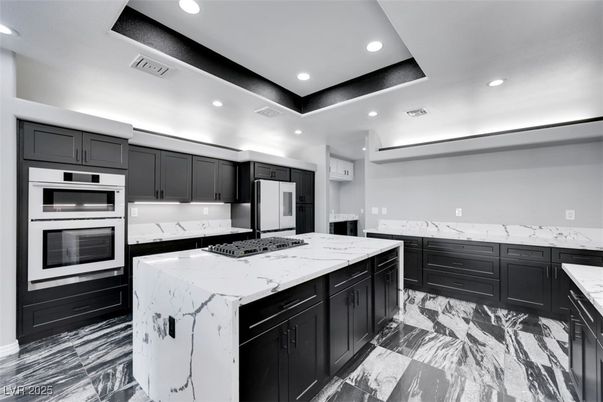 Interior, Kitchen, Marble, Recessed Lighting, Stainless Steel Appliances