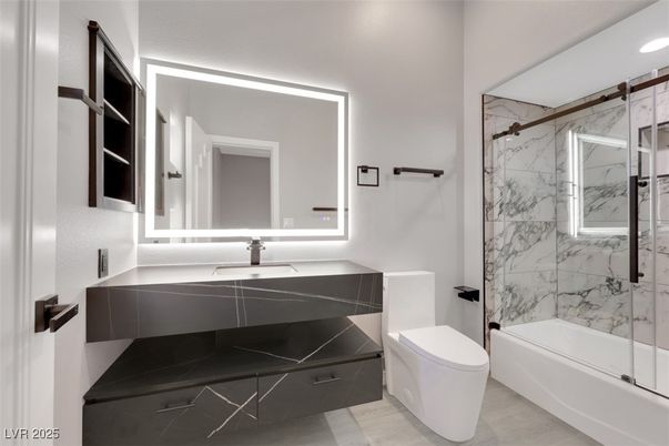 Bathroom, Glass Shower, Interior, Marble Walls, Recessed Lighting