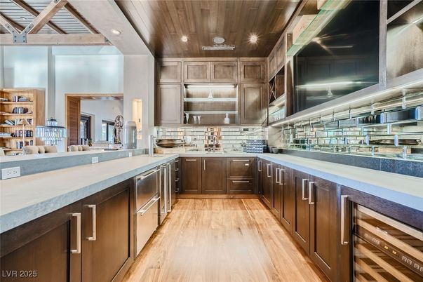 Interior, Kitchen, Recessed Lighting, Wooden Ceilings, Wood Texture Flooring
