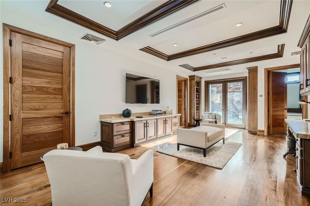 Interior, Living room, Recessed Lighting, Wood Texture Flooring, Wooden Walls