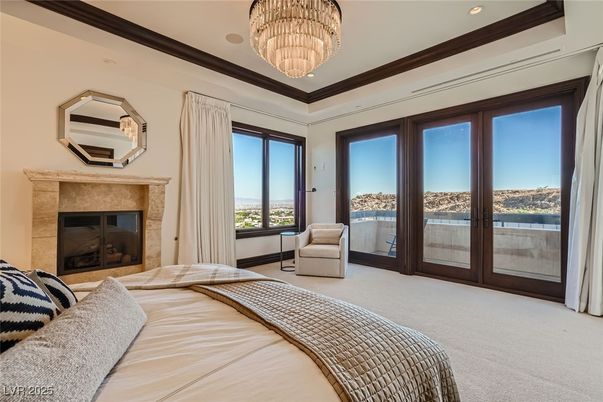 Bedroom, Chandelier, Fireplace, Interior, Recessed Lighting