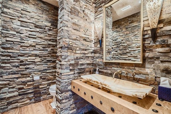 Bathroom, Interior, Stone Walls, Wood Texture Flooring