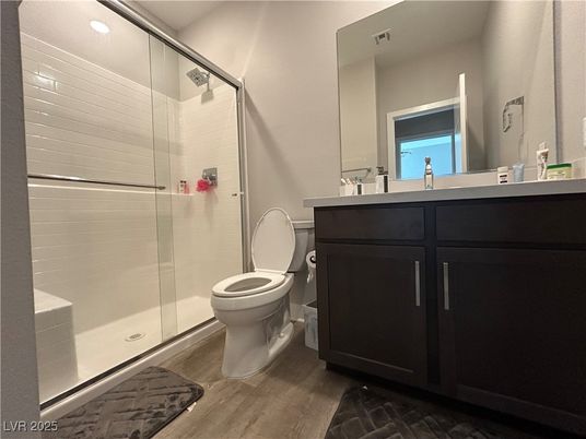 Bathroom, Glass Shower, Interior, Wood Texture Flooring