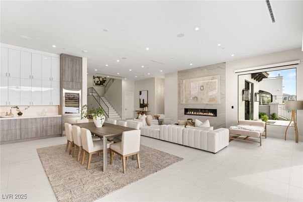 Dining room, Fireplace, Interior, Living room, Recessed Lighting