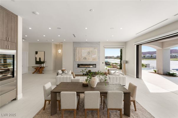 Dining room, Fireplace, Interior, Living room, Recessed Lighting