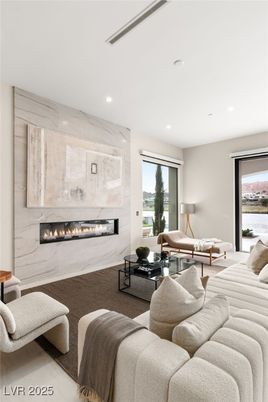 Fireplace, Interior, Living room, Marble Walls, Recessed Lighting