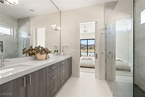 Bathroom, Dual Sink Vanities, Glass Shower, Interior, Recessed Lighting