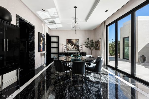 Dining room, Interior, Marble, Pendant Lights