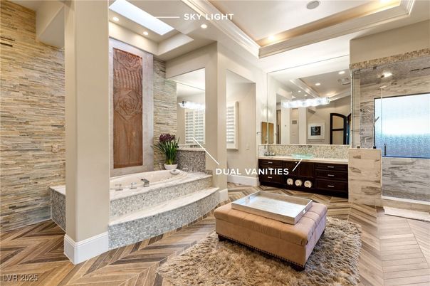 Bathroom, Interior, Recessed Lighting, Wood Texture Flooring