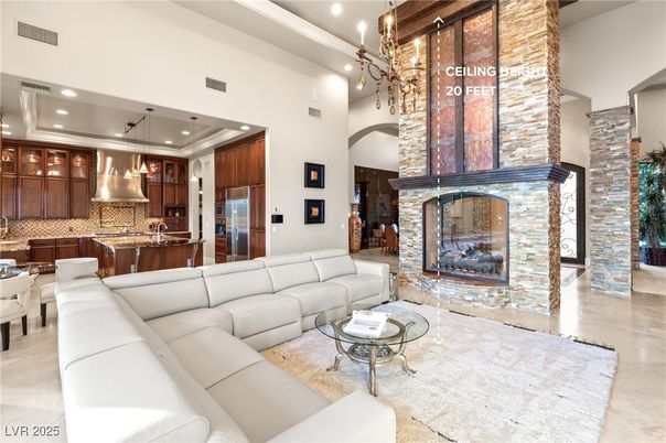 Fireplace, Interior, Kitchen, Living room, Pendant Lights, Recessed Lighting, Stainless Steel Appliances