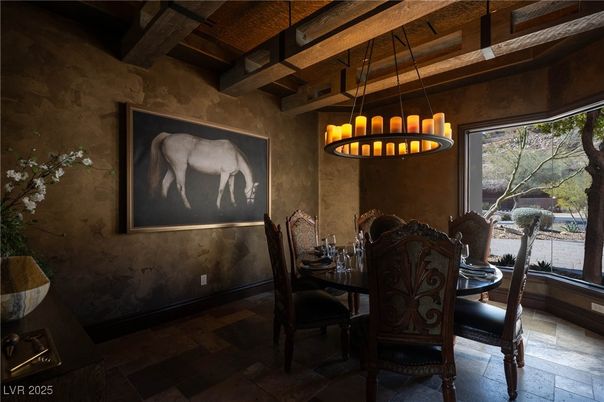 Chandelier, Dining room, Interior, Pendant Lights, Wooden Beams
